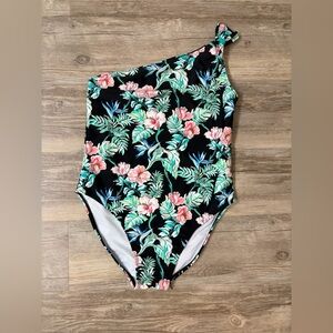 Tommy Bahama Black Floral One-Shoulder Girls One-Piece Swimsuit
